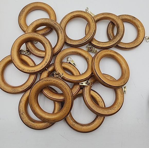 14 pieces Horchow Antique Gold Wood Curtain Rings CLIP - Picture 1 of 9